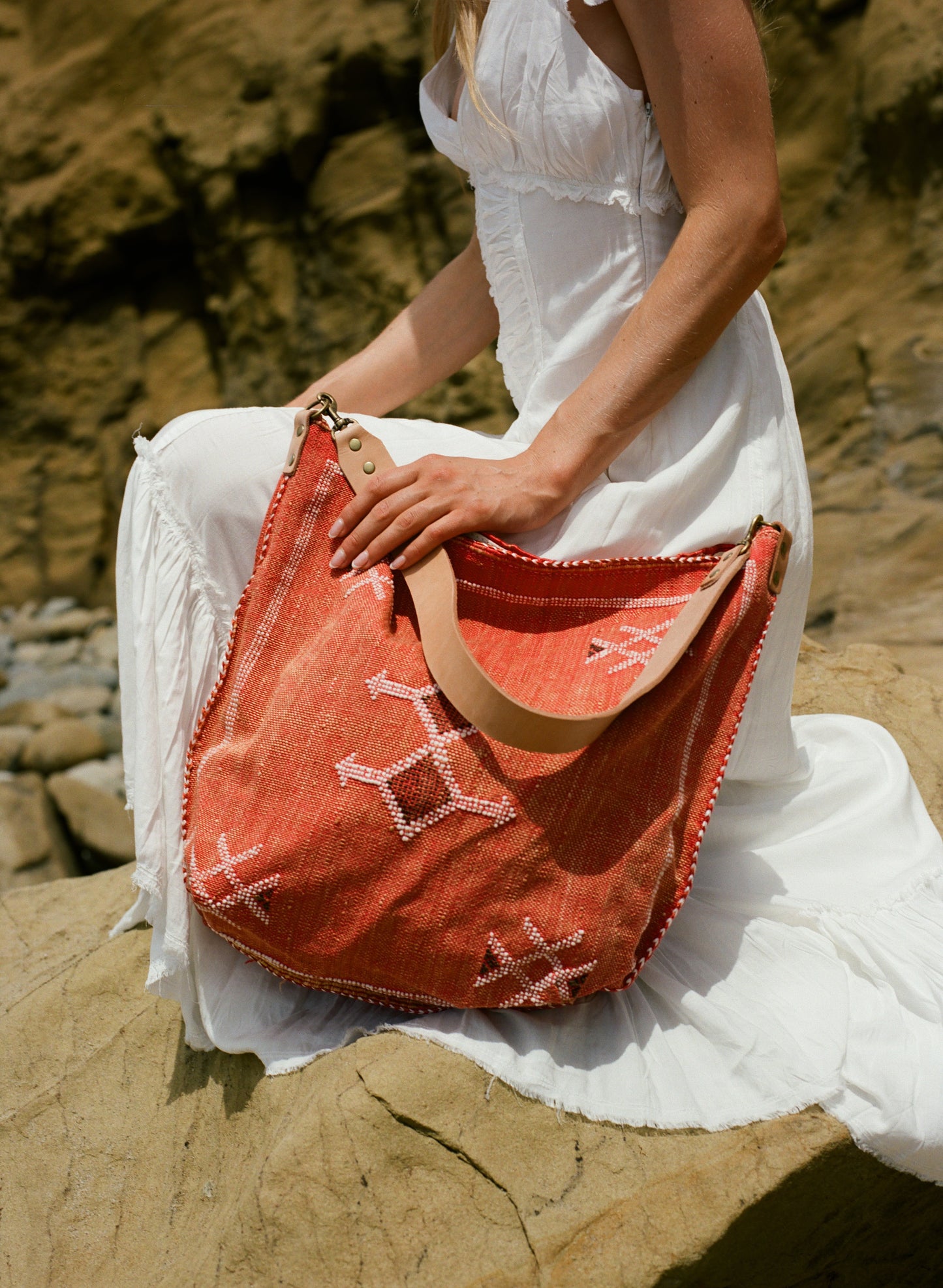 Coral Moroccan Cactus Silk Tote