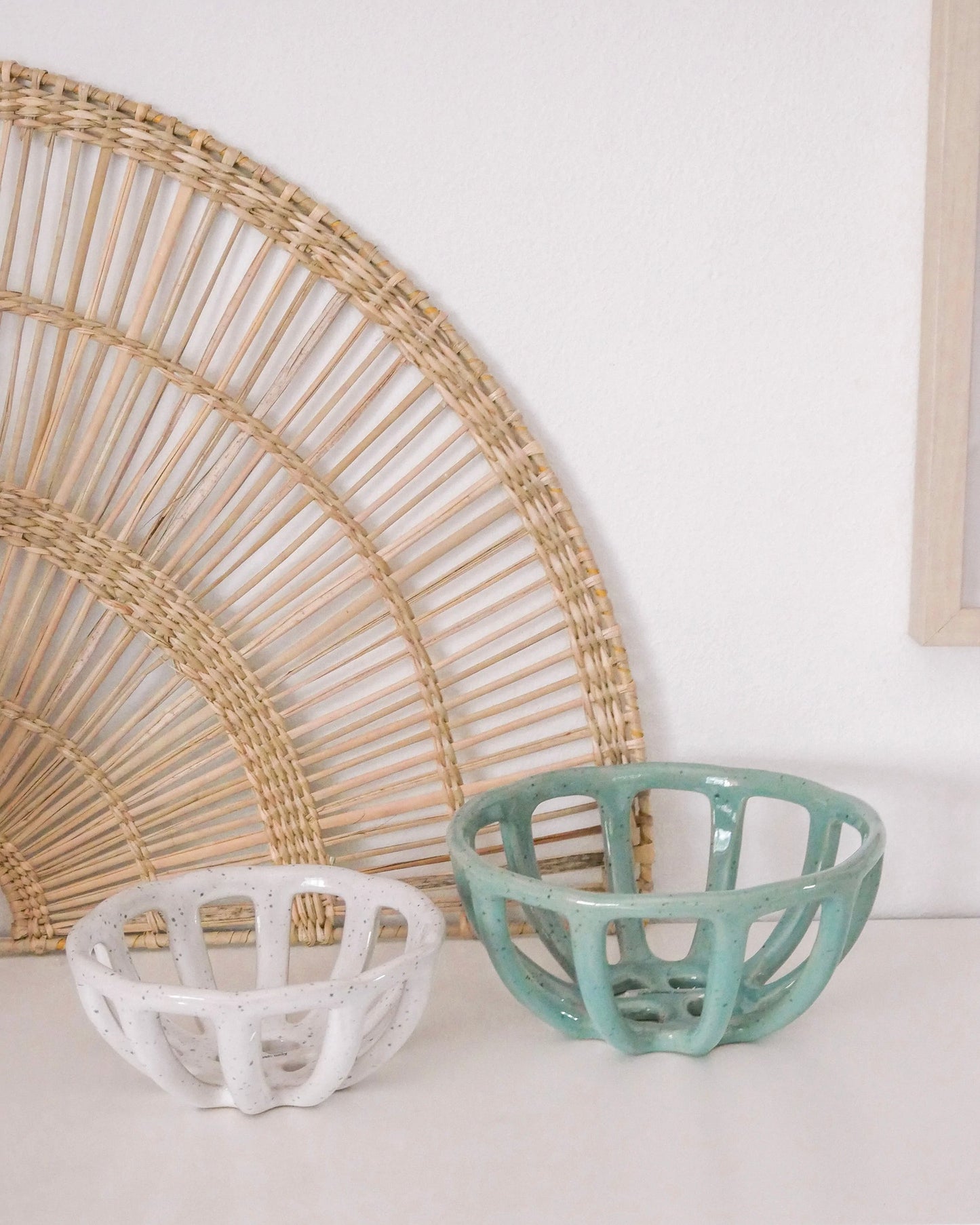 White Stoneware Basket Bowl