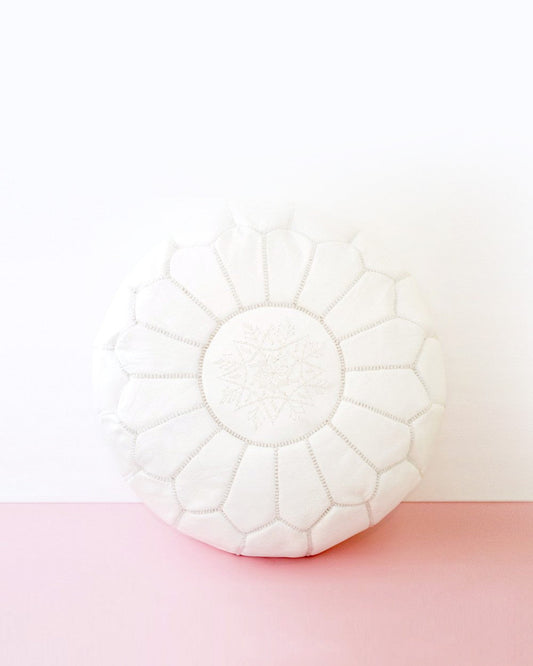 White Leather Moroccan Pouf