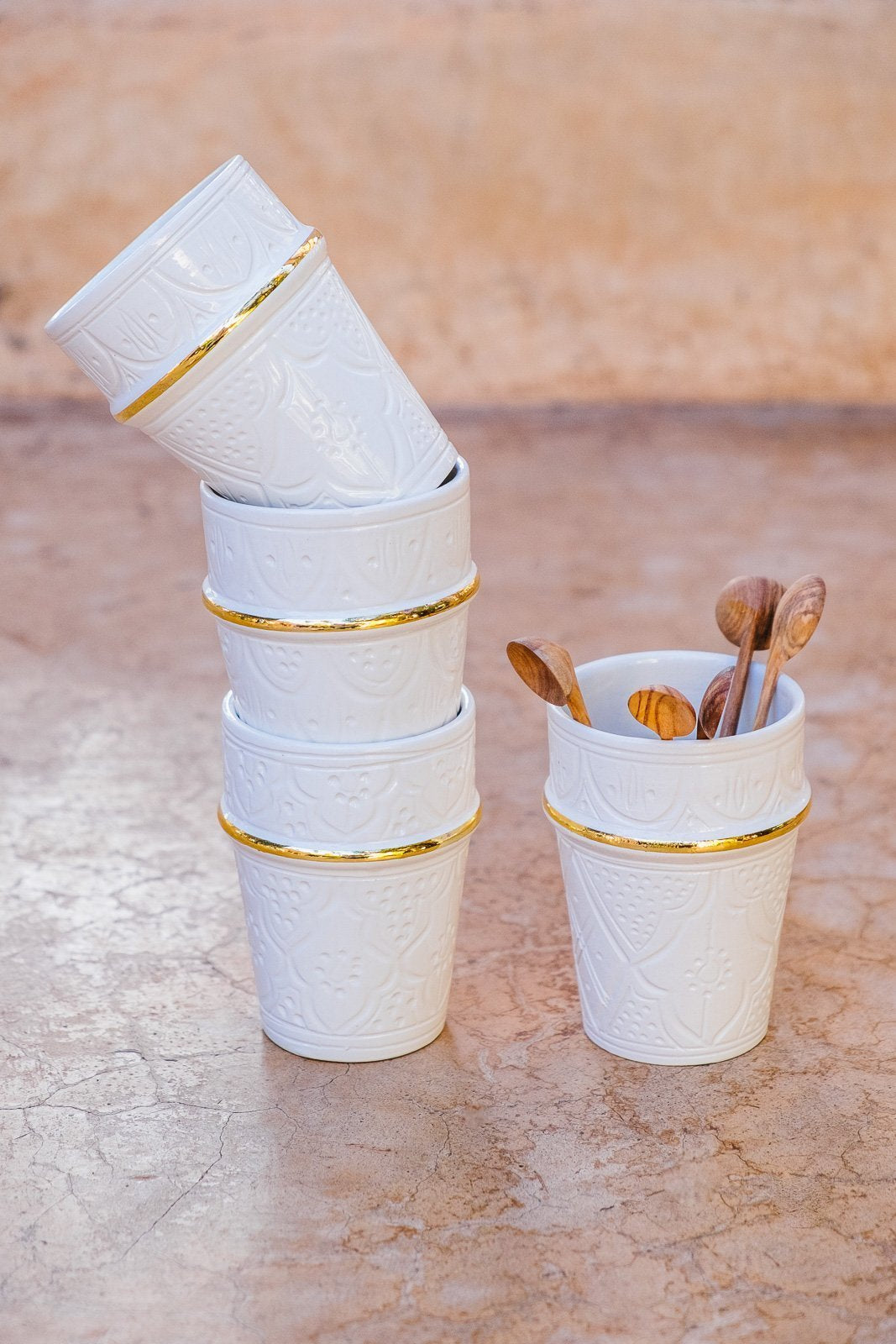 BELDI CERAMIC EMBOSSED CUPS WHITE - Troussi