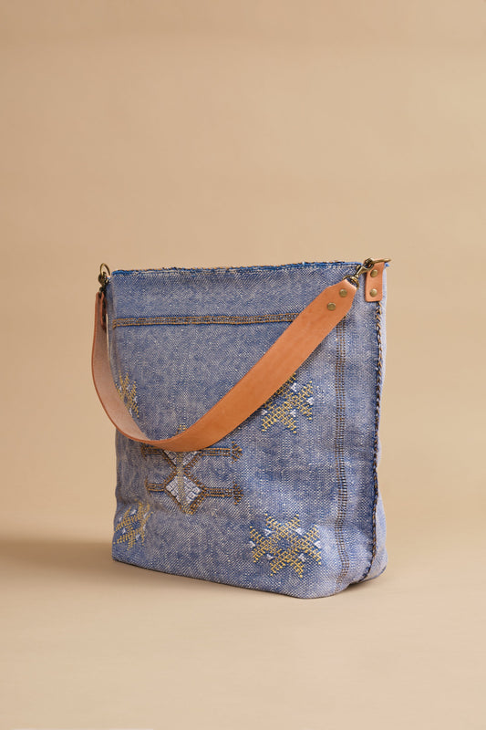 Blue Moroccan Cactus Silk Tote