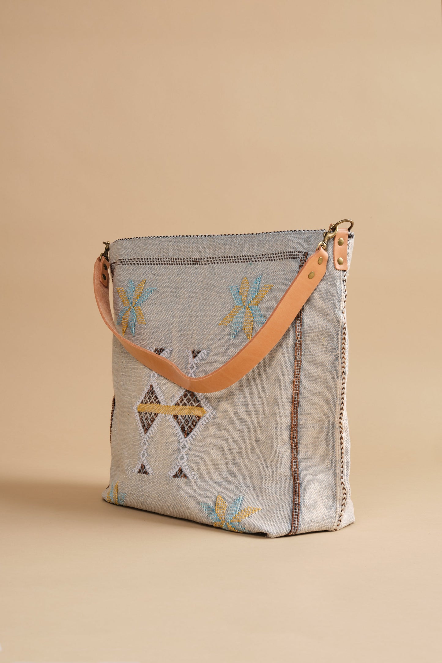 Gray-Blue Moroccan Cactus Silk Tote
