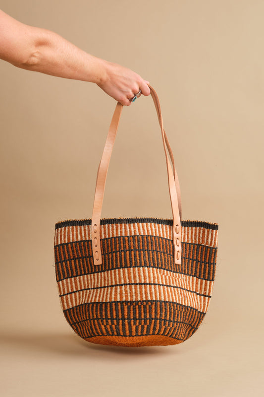 Medium Brown Stripes Sisal Basket Bag