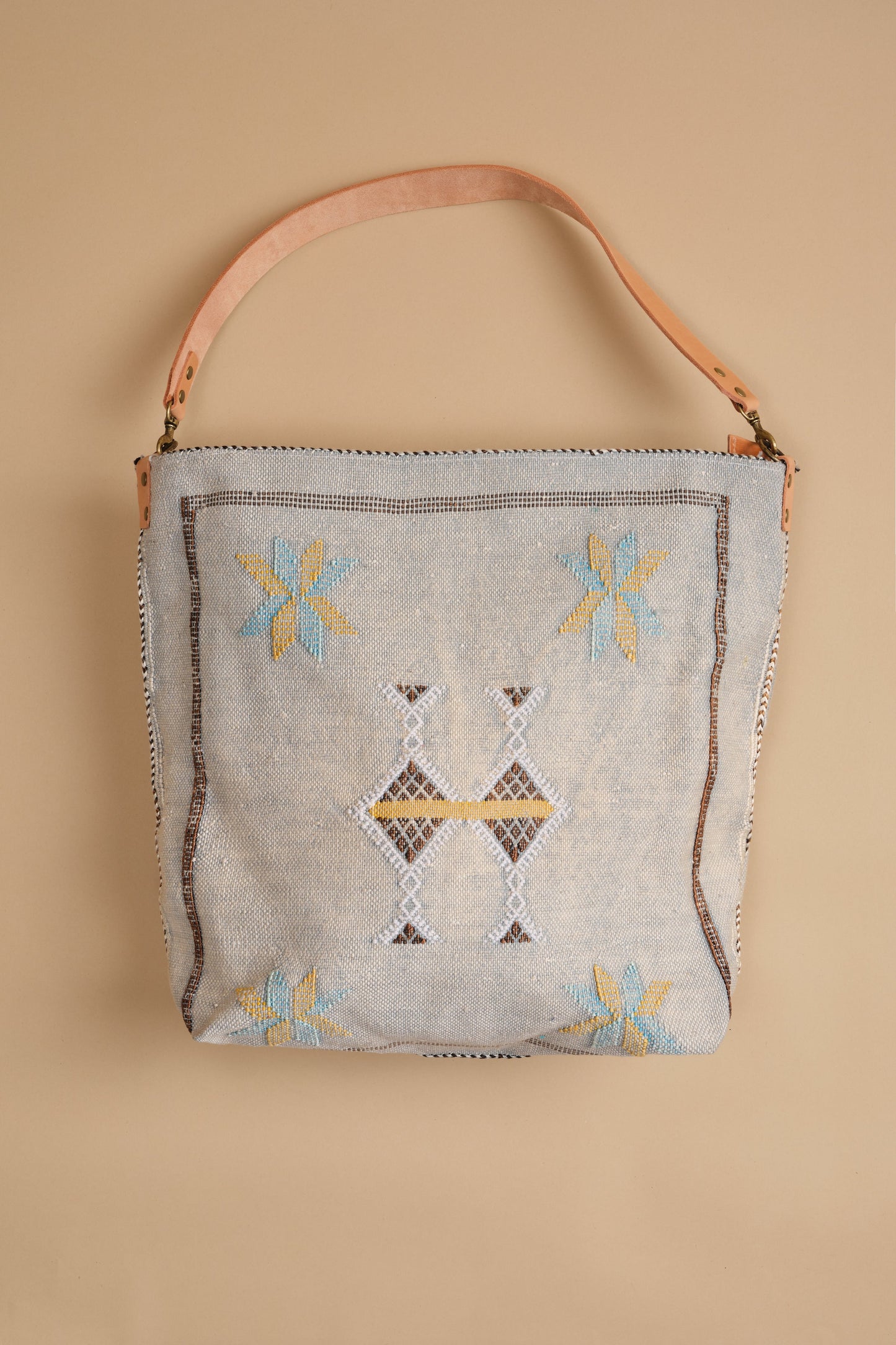 Gray-Blue Moroccan Cactus Silk Tote