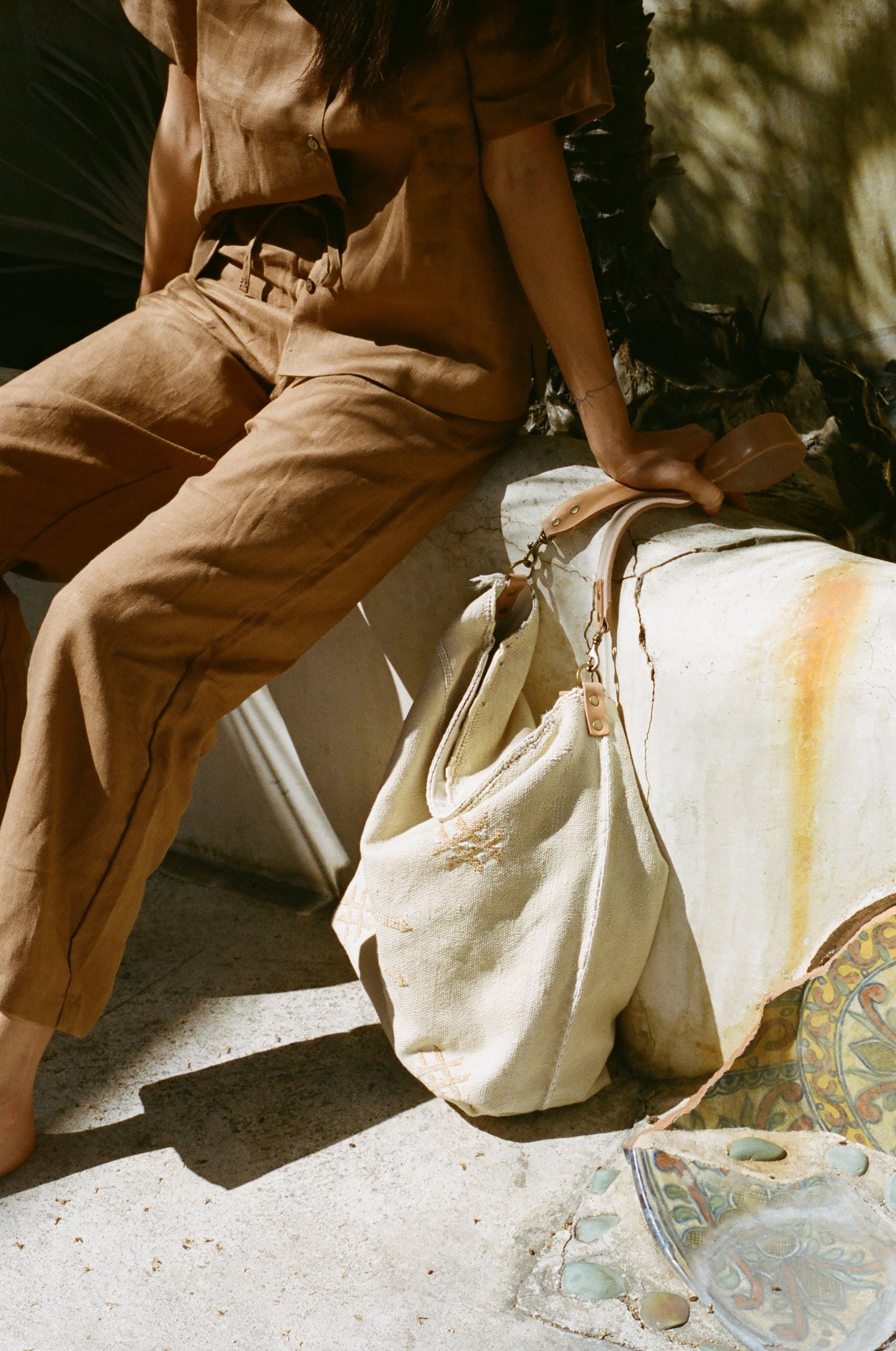 Cream Moroccan Cactus Silk Tote