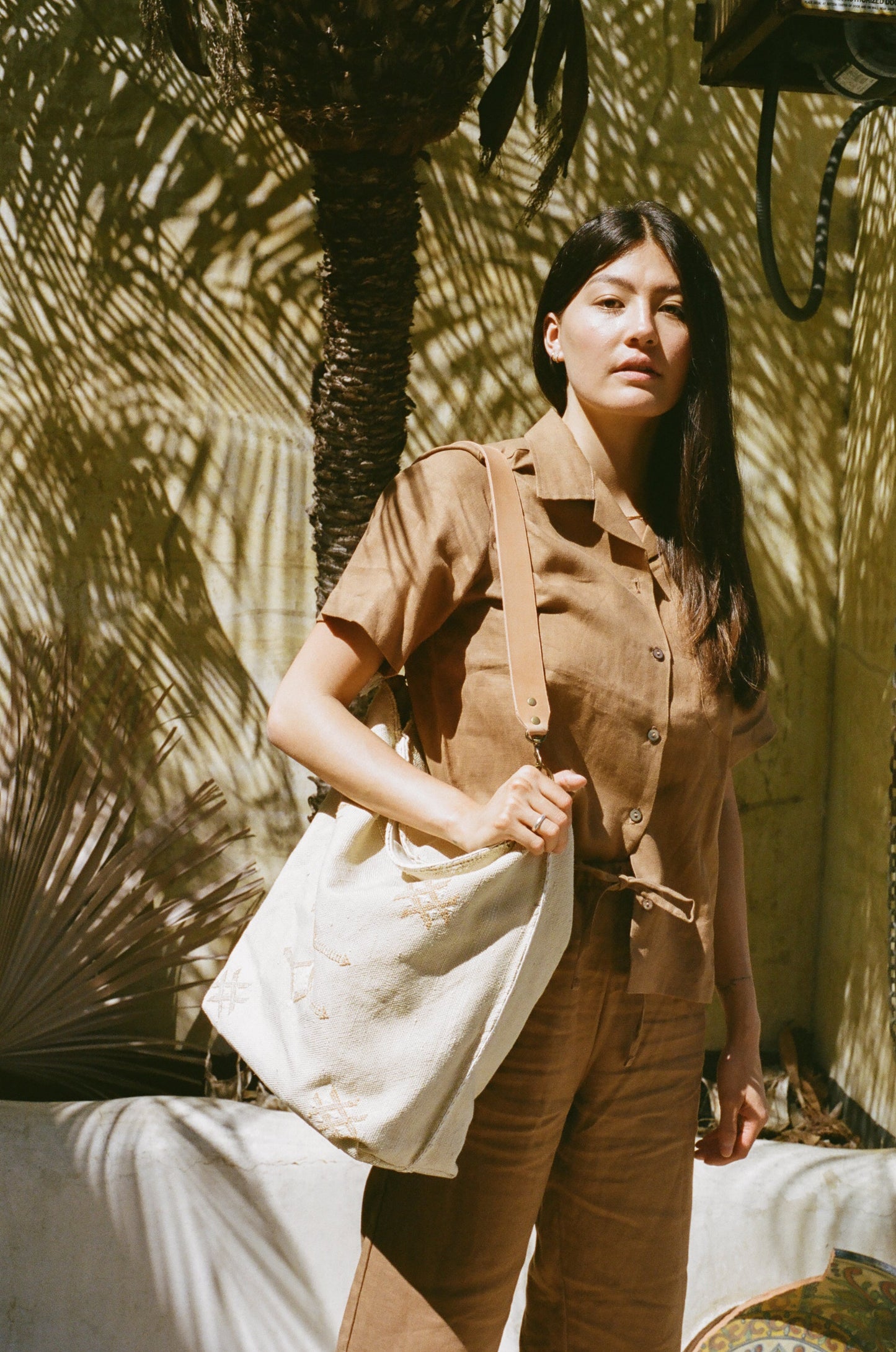 Cream Moroccan Cactus Silk Tote