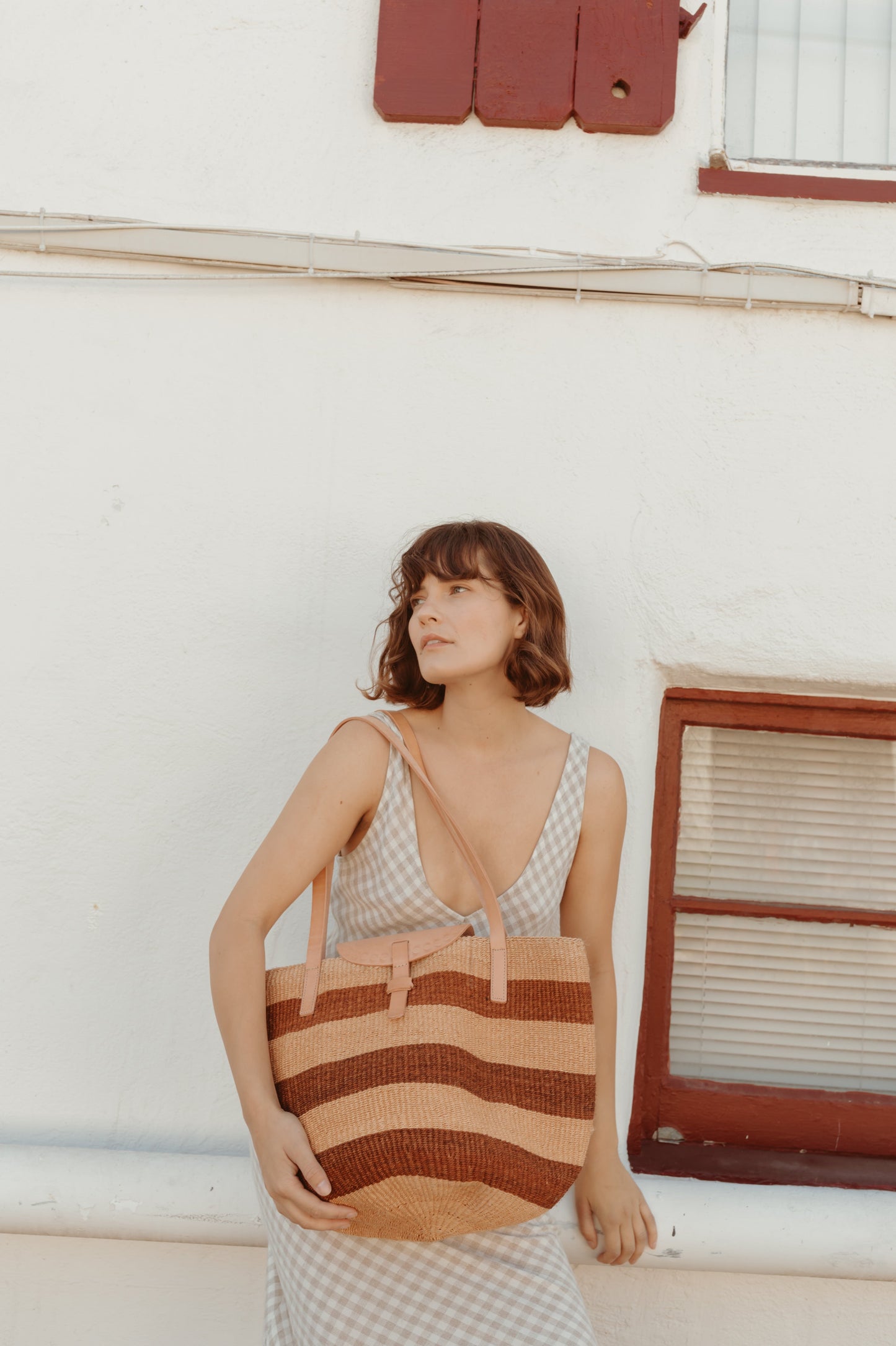 Dark Orange Sisal Basket Bag with Flap