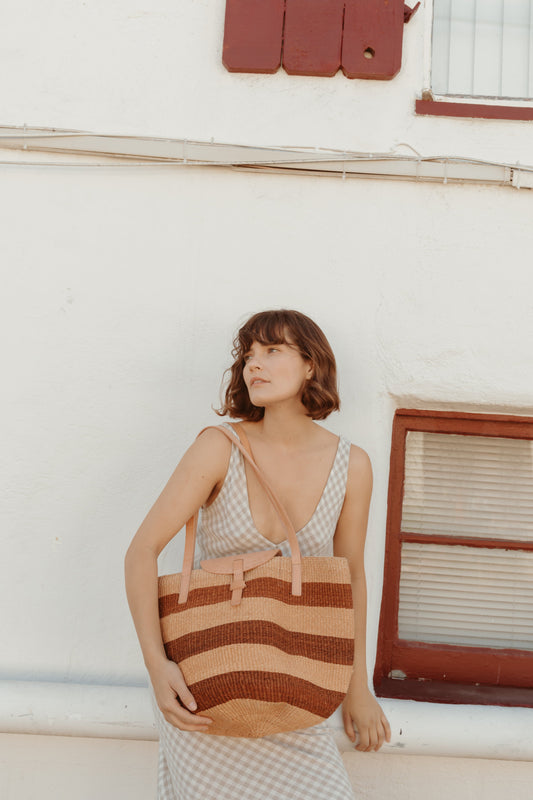 Dark Orange Sisal Basket Bag with Flap