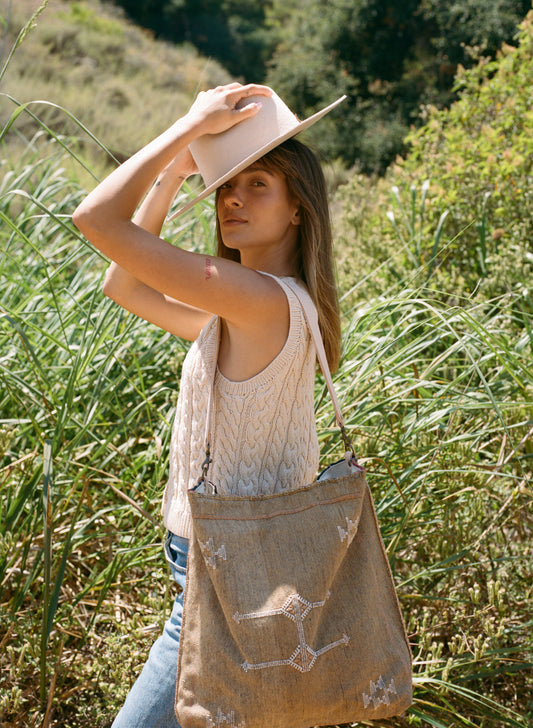 Brown Moroccan Cactus Silk Tote