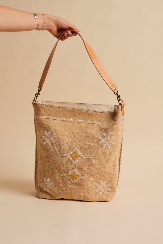 Tan Moroccan Cactus Silk Tote