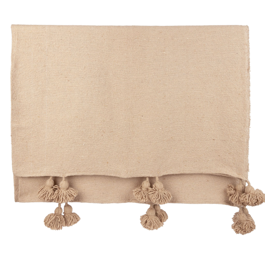 Pom Pom Blanket Camel Large