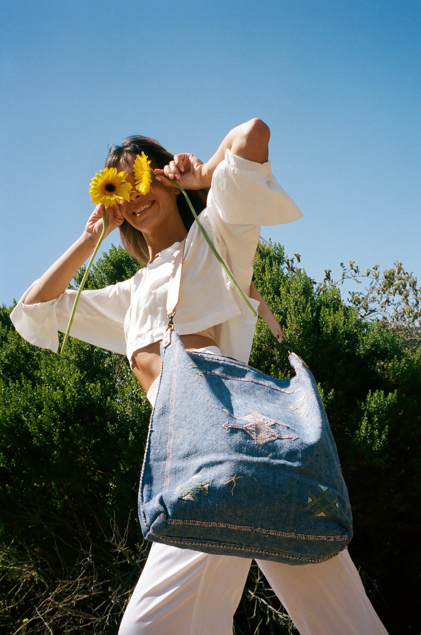 Blue & Pink Motif Moroccan Cactus Silk Tote