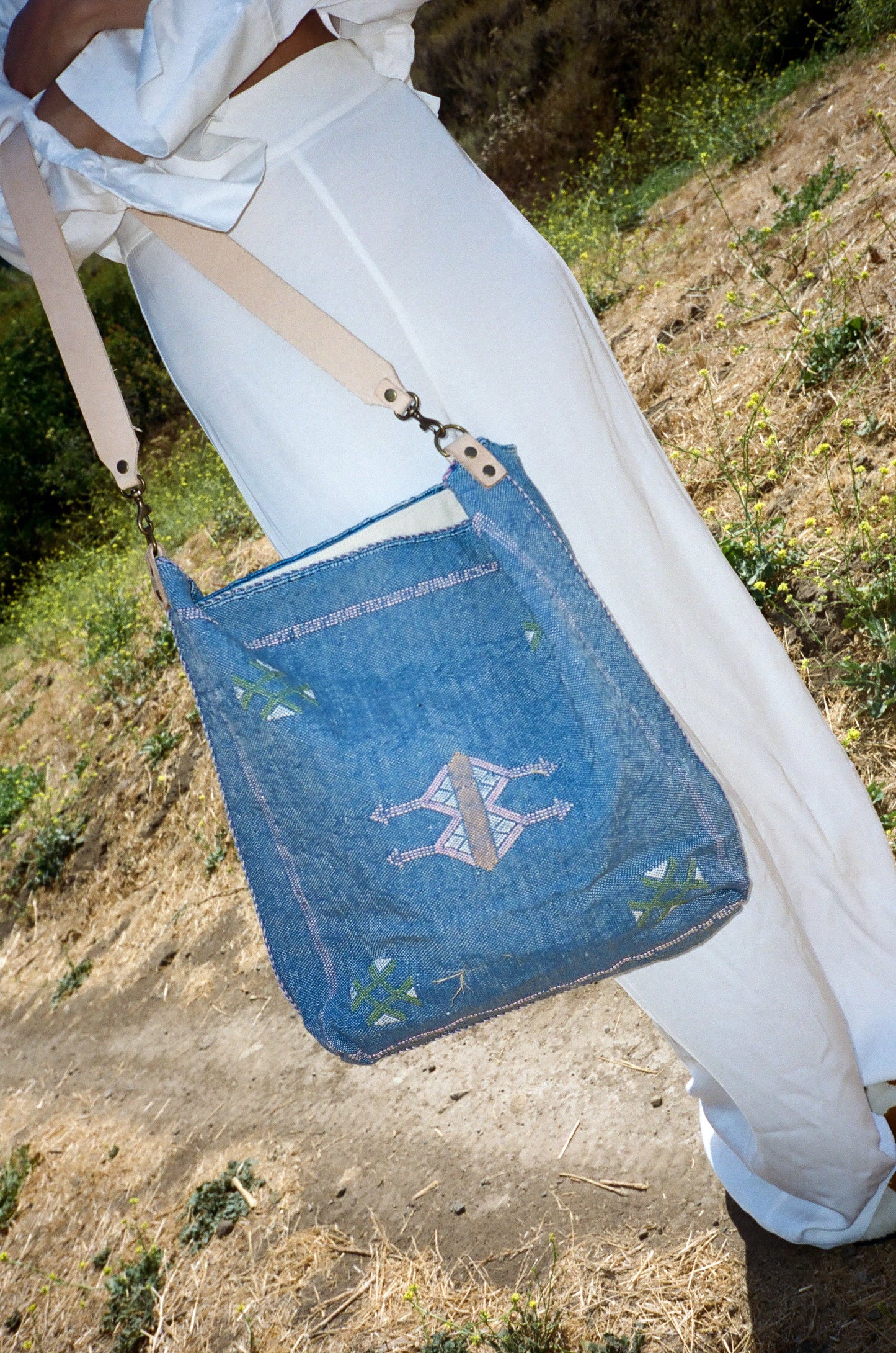 Blue & Pink Motif Moroccan Cactus Silk Tote