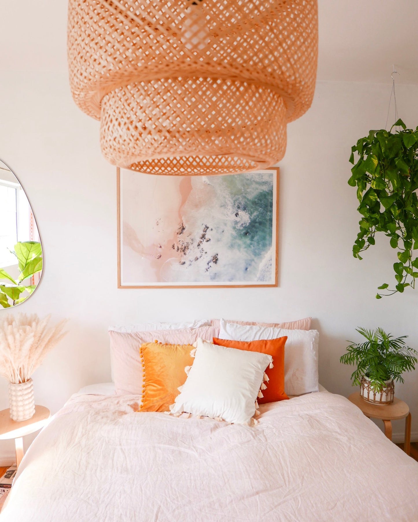 Cream Fringe Velvet Pillow